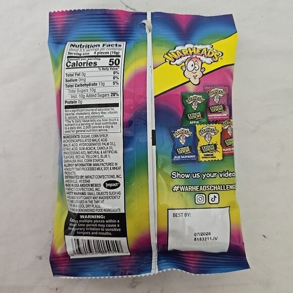 Lot Of 3 WARHEADS 2 Oz Bags Sour Sweet Fruity-HARD CANDY Extreme Sour - Picture 3 of 5